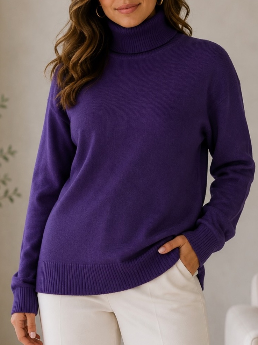 NWD Turtleneck Sweater Womens Size XL Purple Knit Quiet Luxury Career